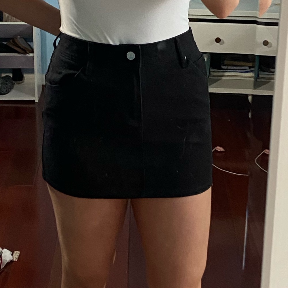 black denim mini skirt